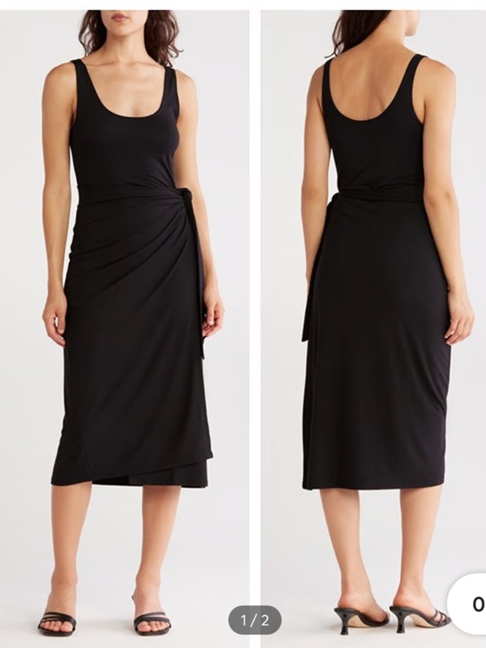 Vince Black Scoop Neck Side-Wrap Midi Tank Dress